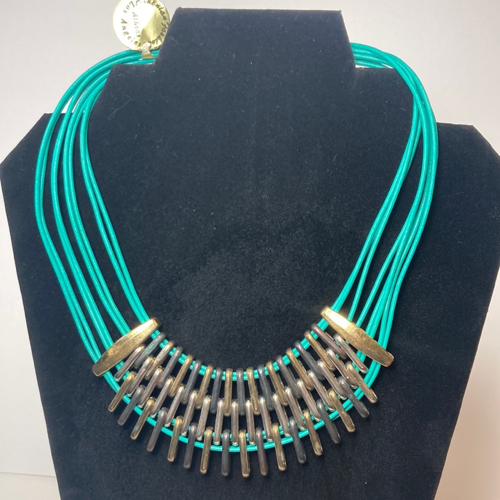 Turquoise Green and Mixed Metal Color Multi Strand Necklace